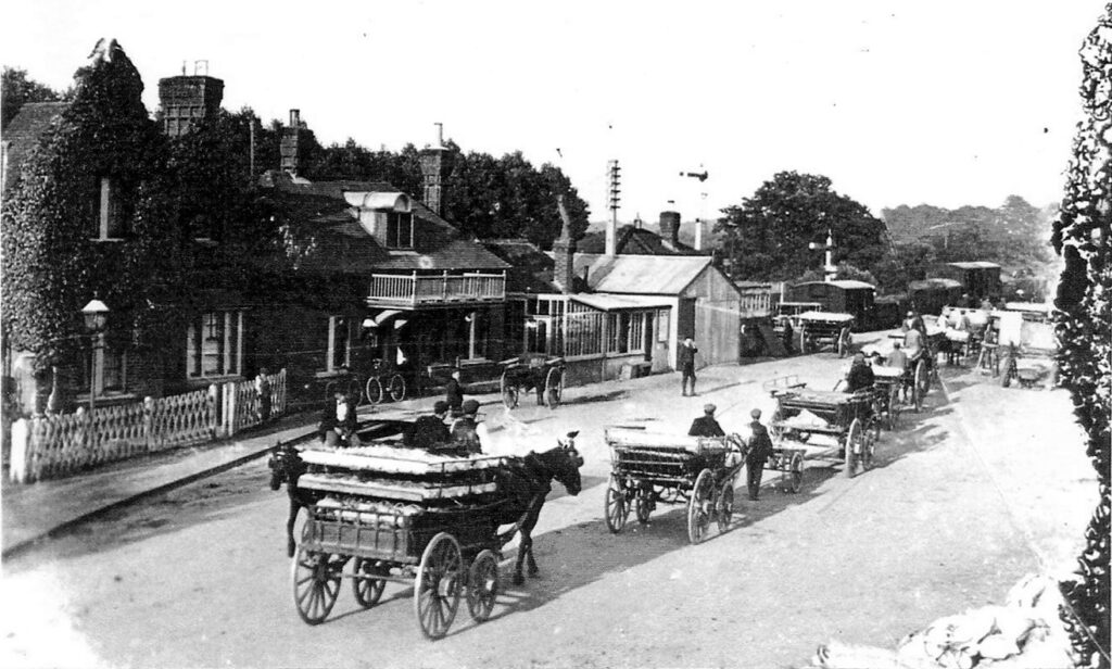Old black and white photo of Strawberry carts at Swanwick Railway Station